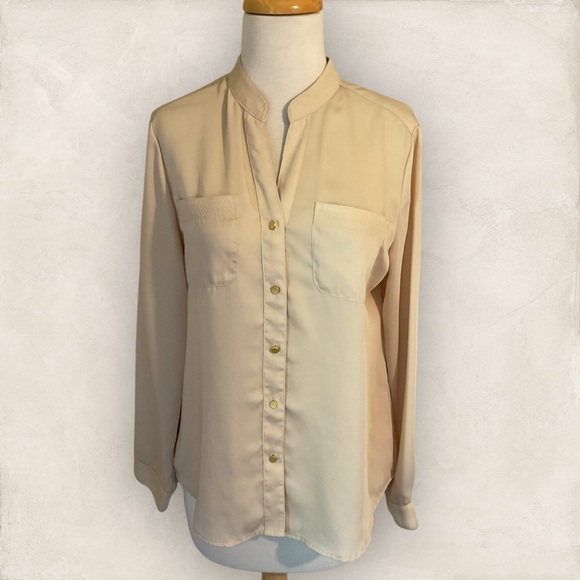 Chico’s Seville Sleek Stitch Button Front Blouse Stardust Gold Size 0 - Picture 1 of 12